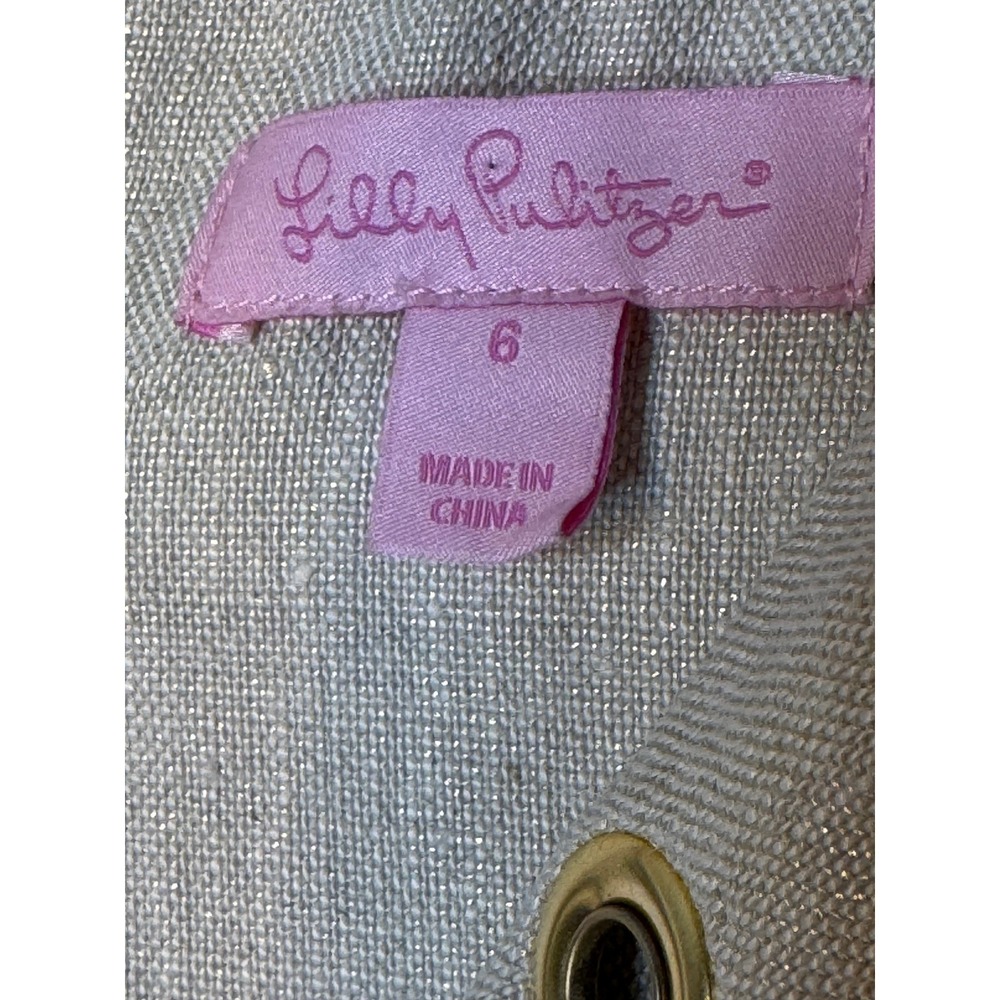 Lilly Pulitzer Metallic Linen Grommet Shift Dress Beige Gold Size 6 - Picture 5 of 15
